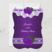 ヴィンテージパープルバラホワイトレースバースデーパーティー 招待状 (正面)