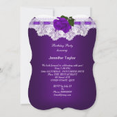 ヴィンテージパープルバラホワイトレースバースデーパーティー 招待状 (裏面)