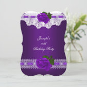 ヴィンテージパープルバラホワイトレースバースデーパーティー 招待状 (スタンド正面)