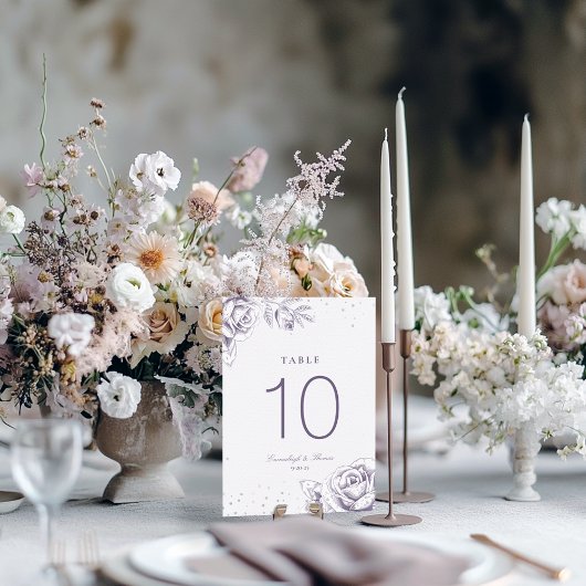 ヴィンテージパープルバラ結婚グリッターのテーブル番号 テーブルナンバー