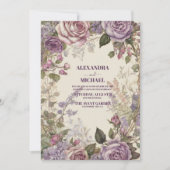 ヴィンテージパープルバラ結婚フローラ 招待状 (正面)