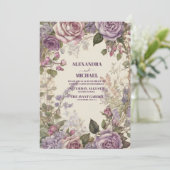 ヴィンテージパープルバラ結婚フローラ 招待状 (スタンド正面)