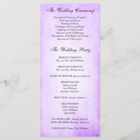 ヴィンテージパープルバラ結婚式 プログラム (裏面)