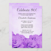 ヴィンテージパープルバラ80歳誕生日パーティー 招待状 (正面/裏面)
