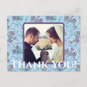 ヴィンテージパープルパンジーリボンライトブルー ポストカード (正面)