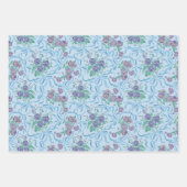 ヴィンテージパープルパンジーリボンライトブルー ラッピングペーパーシート (正面3)