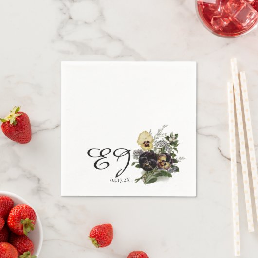 ヴィンテージパープルパンジー スタンダードカクテルナプキン (インサイチュ)