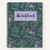 ヴィンテージパープルビクトリアンパンジーリボンのスケッチ ノートブック (正面)