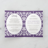 ヴィンテージパープルビクトリアンフローラダマスク結婚式 招待状 (内部)