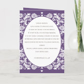 ヴィンテージパープルビクトリアンフローラダマスク結婚式 招待状 (裏面)