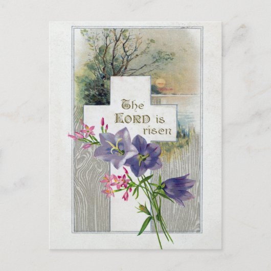 ヴィンテージパープルピンクフローラクロスアンティークイースター シーズンポストカード (正面)