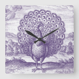 ヴィンテージパープルピーコック スクエア壁時計