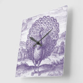 ヴィンテージパープルピーコック スクエア壁時計 (傾斜)