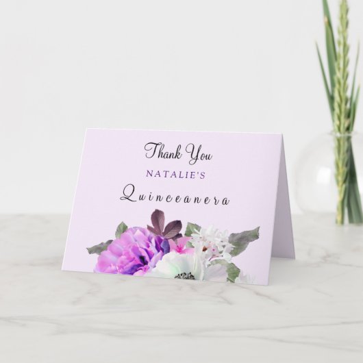 ヴィンテージパープルフラワーキンセアニェラサンキューカード サンキューカード (正面)