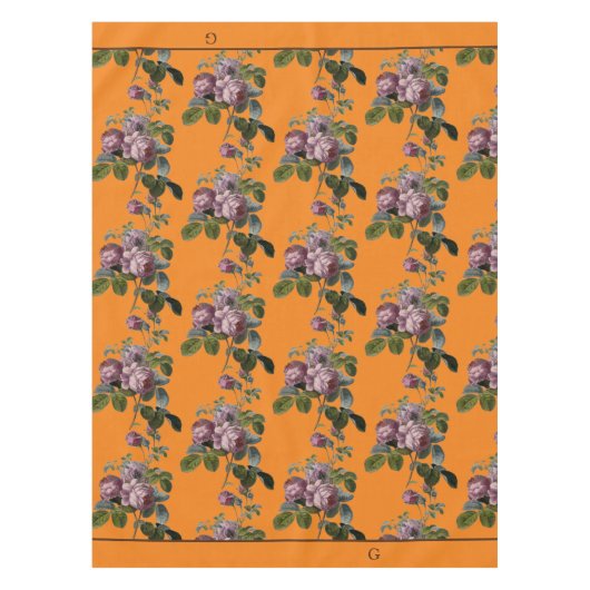 ヴィンテージパープルフローラオレンジモノグラムテーブルクロス テーブルクロス (正面)