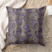 ヴィンテージパープルフローラダマスクグリーングレーパターン クッション (ブランケット)