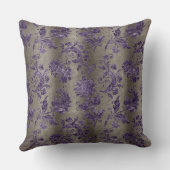 ヴィンテージパープルフローラダマスクグリーングレーパターン クッション (裏面)