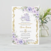 ヴィンテージパープルフローラティーパーティーブライダルシャワー 招待状 (スタンド正面)