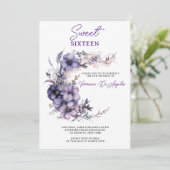 ヴィンテージパープルフローラハーフサークルリース誕生日 招待状 (スタンド正面)