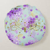 ヴィンテージパープルフローラファンシー金ゴールドグリッター音楽 ラウンドクッション (裏面)