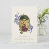 ヴィンテージパープルフローラ写真葬儀プログラム 招待状 (スタンド正面)