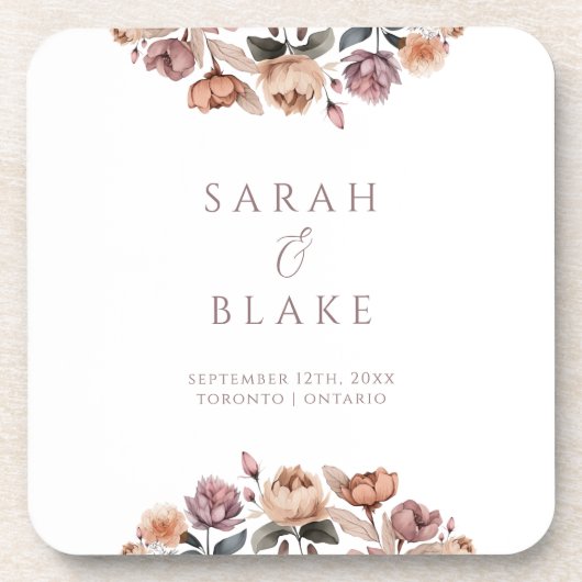 ヴィンテージパープルフローラ庭園の結婚式 コースター (正面)