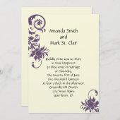 ヴィンテージパープルフローラ要素結婚式招待状 招待状 (正面/裏面)