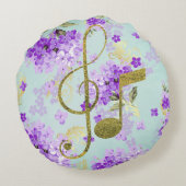 ヴィンテージパープルフローラ金ゴールドグリッター音楽 ラウンドクッション (裏面)