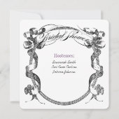 ヴィンテージパープルフローリッシュスクリプトブライダルシャワー 招待状 (裏面)