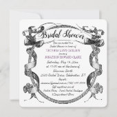 ヴィンテージパープルフローリッシュスクリプトブライダルシャワー 招待状 (正面)