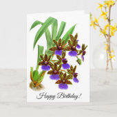 ヴィンテージパープルブルゴーニュ蘭パーソナライズされた花 カード (黄色い花)