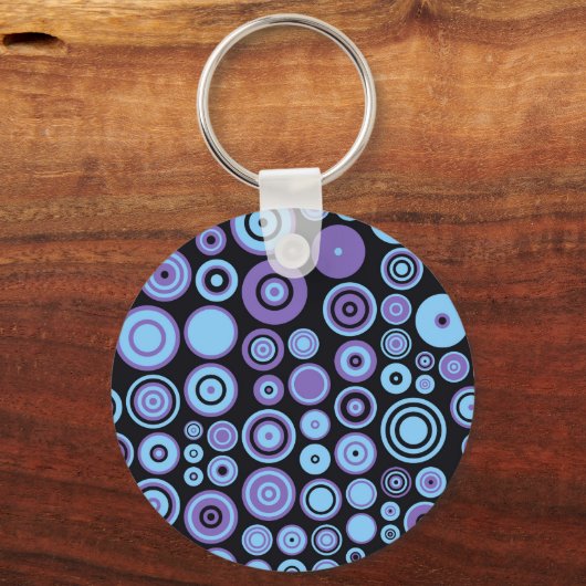 ヴィンテージパープルブルーとブラック50年代抽象芸術アート キーホルダー (正面)