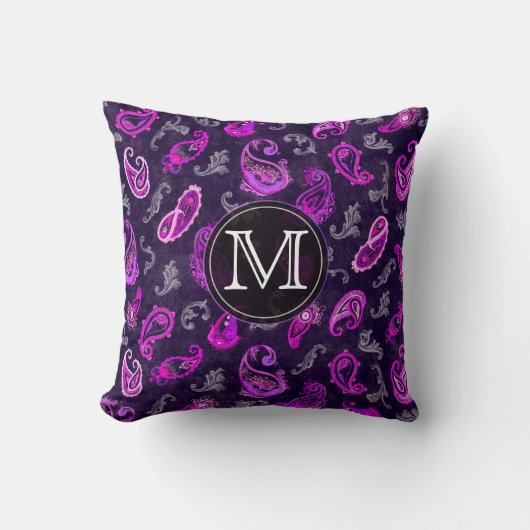 ヴィンテージパープルペイズリー クッション (正面)