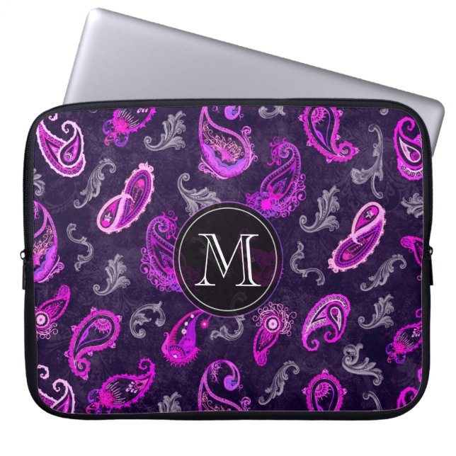 ヴィンテージパープルペイズリー ラップトップスリーブ (正面)