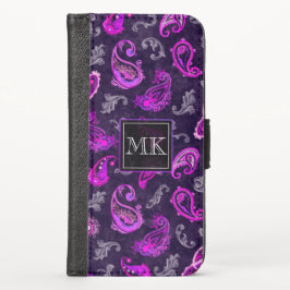 ヴィンテージパープルペイズリー ウォレットケース