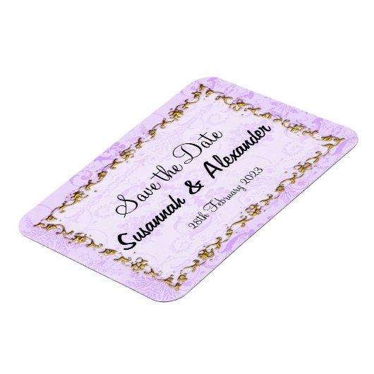 ヴィンテージパープルボホダマスク日付を保存 マグネット (左側)