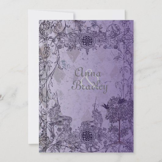 ヴィンテージパープルユニコーン結婚式招待状 招待状 (裏面)