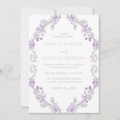 ヴィンテージパープルラベンダーフローラリース結婚ズ 招待状 (正面)