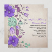 ヴィンテージパープルラベンダーミントワイルドフラワーウェディング 招待状 (正面/裏面)