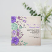ヴィンテージパープルラベンダーミントワイルドフラワーウェディング 招待状 (スタンド正面)