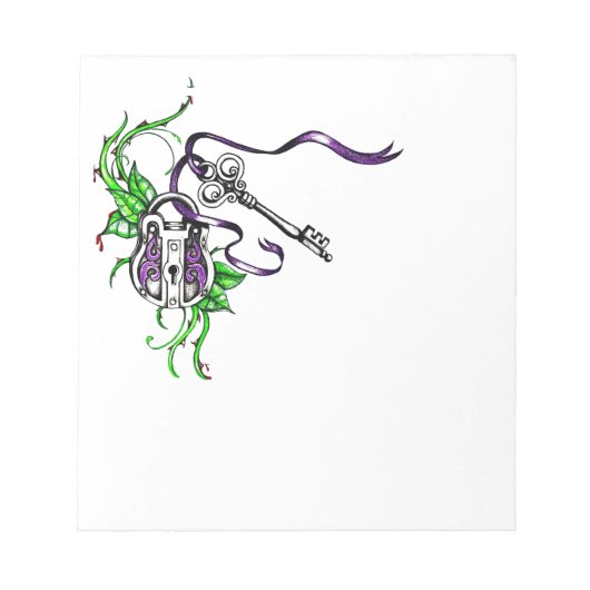 ヴィンテージパープルロックおよび鍵デザイン ノートパッド (正面)