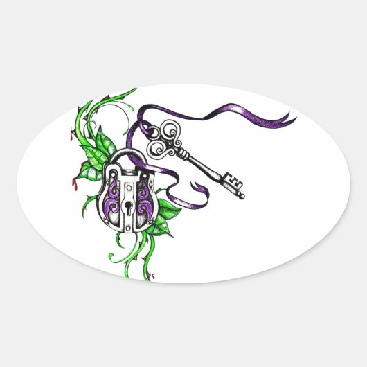 ヴィンテージパープルロックおよび鍵デザイン 楕円形シール (正面)