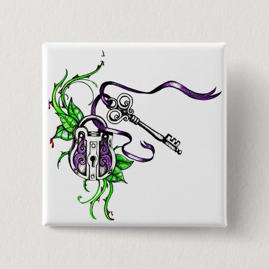 ヴィンテージパープルロックおよび鍵デザイン 缶バッジ (正面)