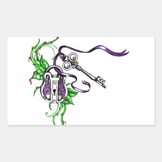 ヴィンテージパープルロックおよび鍵デザイン 長方形シール (正面)