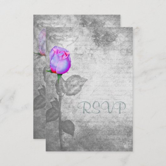 ヴィンテージパープルローズブ結婚ド 出欠カード (正面/裏面)