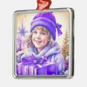 ヴィンテージパープル小さな女の子クリスマスパーソナライズされた メタルオーナメント (左)