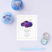 ヴィンテージパープル王室の、ブルーおよび金ゴールドフローラの結婚数 チラシ (シングル)