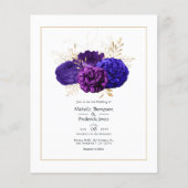 ヴィンテージパープル王室の、ブルーおよび金ゴールドフローラの結婚数 チラシ (正面)
