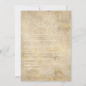 ヴィンテージパープル王室の、ブルーおよび金ゴールドフローラの結婚数 招待状 (裏面)