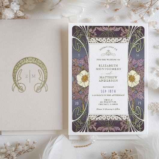 ヴィンテージパープル結婚式招待状アールヌーボー 招待状